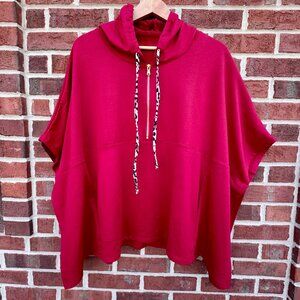 Coco + Carmen Leisure Hooded Poncho Pullover Red Half Zip One Size